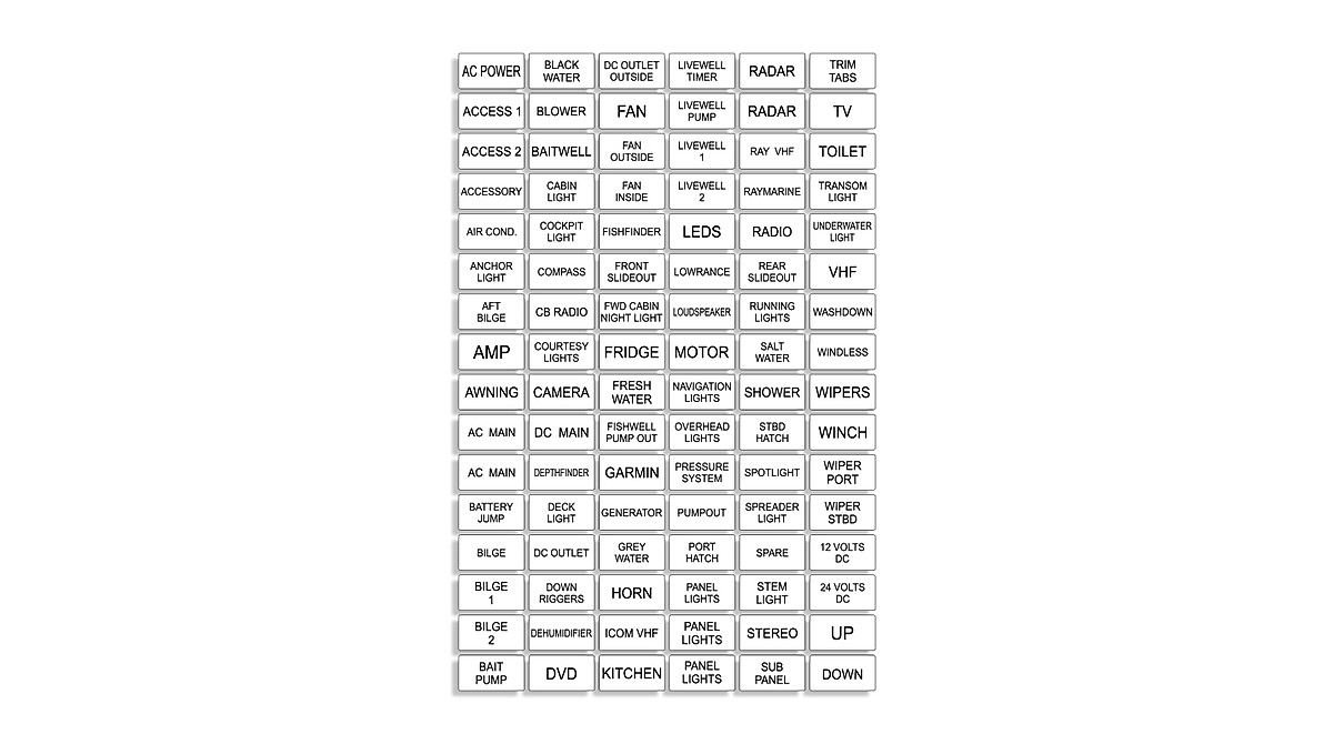 Marine Boat Switch Panel Decal Stickers - Waterproof and Durable