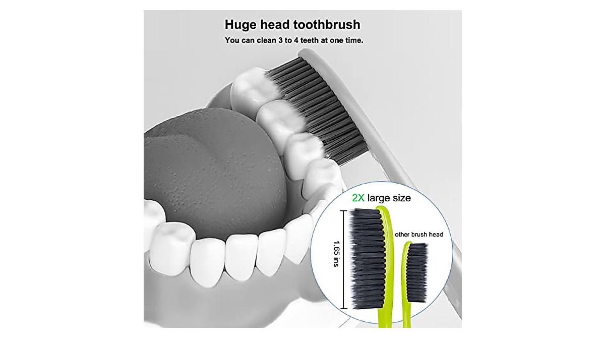 EasyHonor Huge Head Toothbrush - Soft Charcoal Bristles