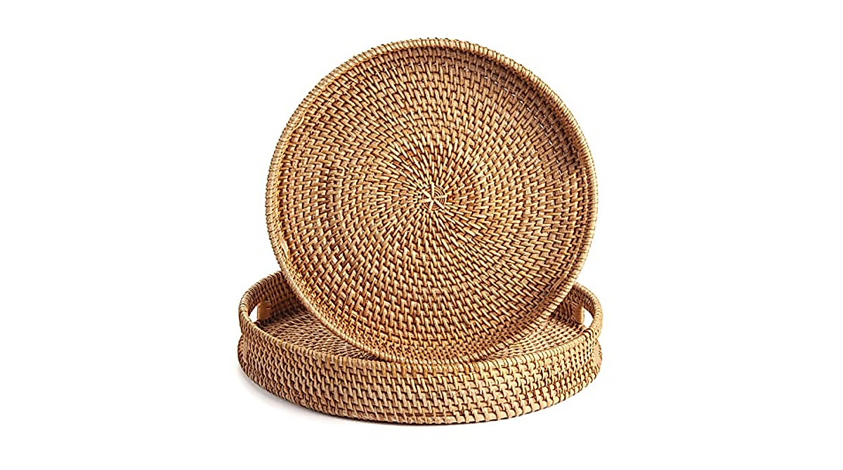 DECRAFTS Round Rattan Tray - Large & Elegant Serving