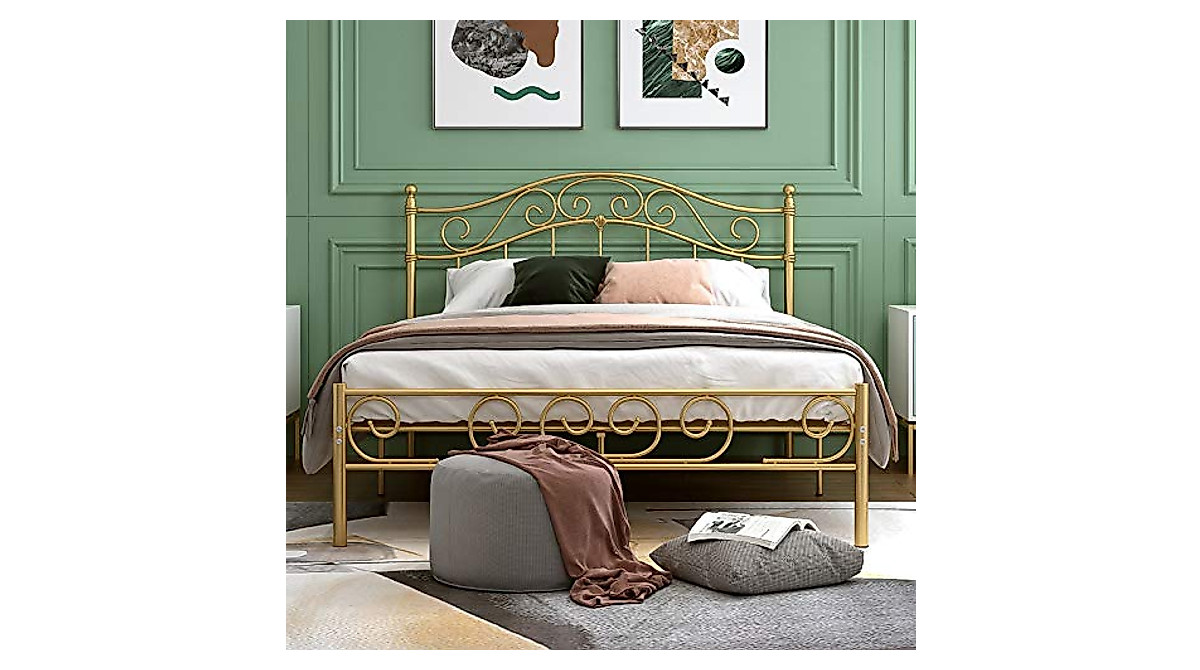 IOTXY King Metal Bed Frame - Gold 12 Inches King-Size Platform Bed