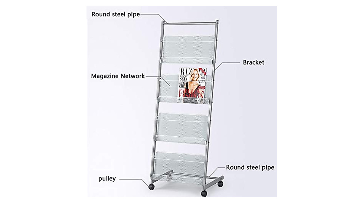 Mobile Metal Magazine Rack with Wheels | Organize Books & Newspapers