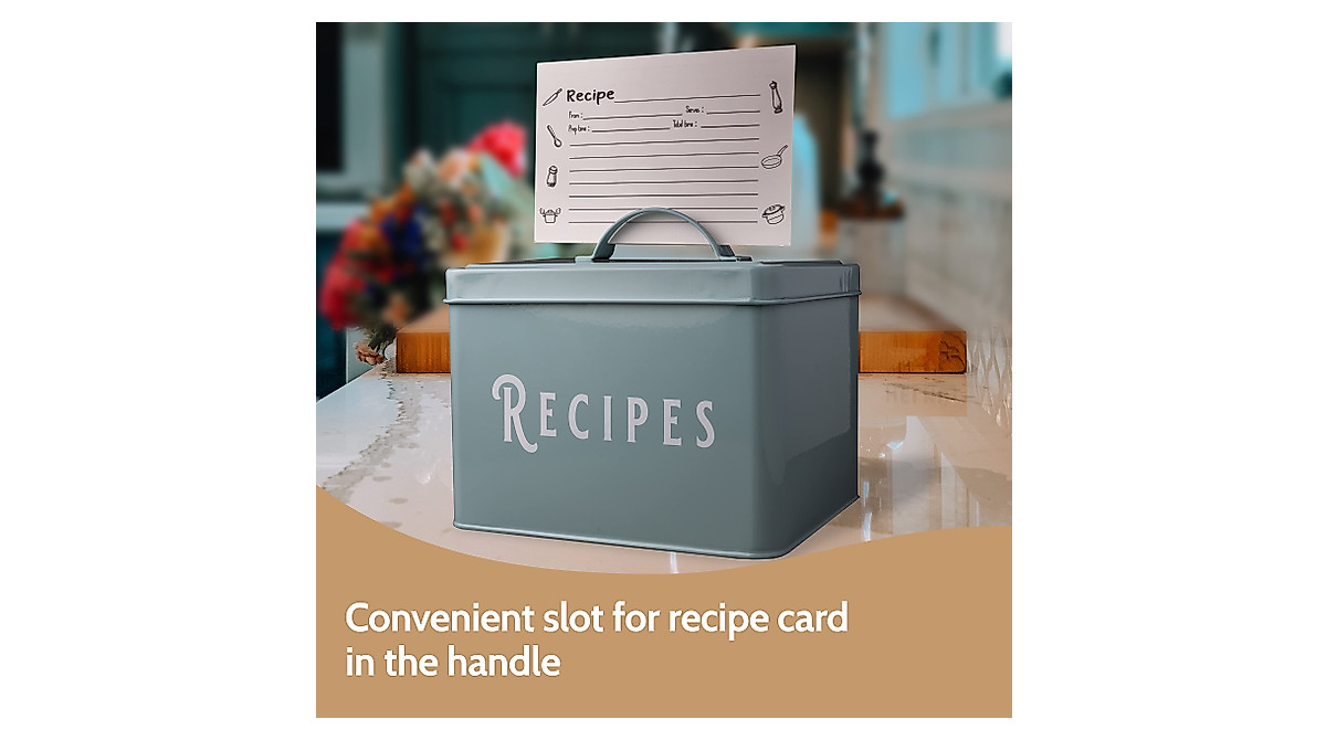 Vintage Metal Recipe Box - 80 Cards & Dividers