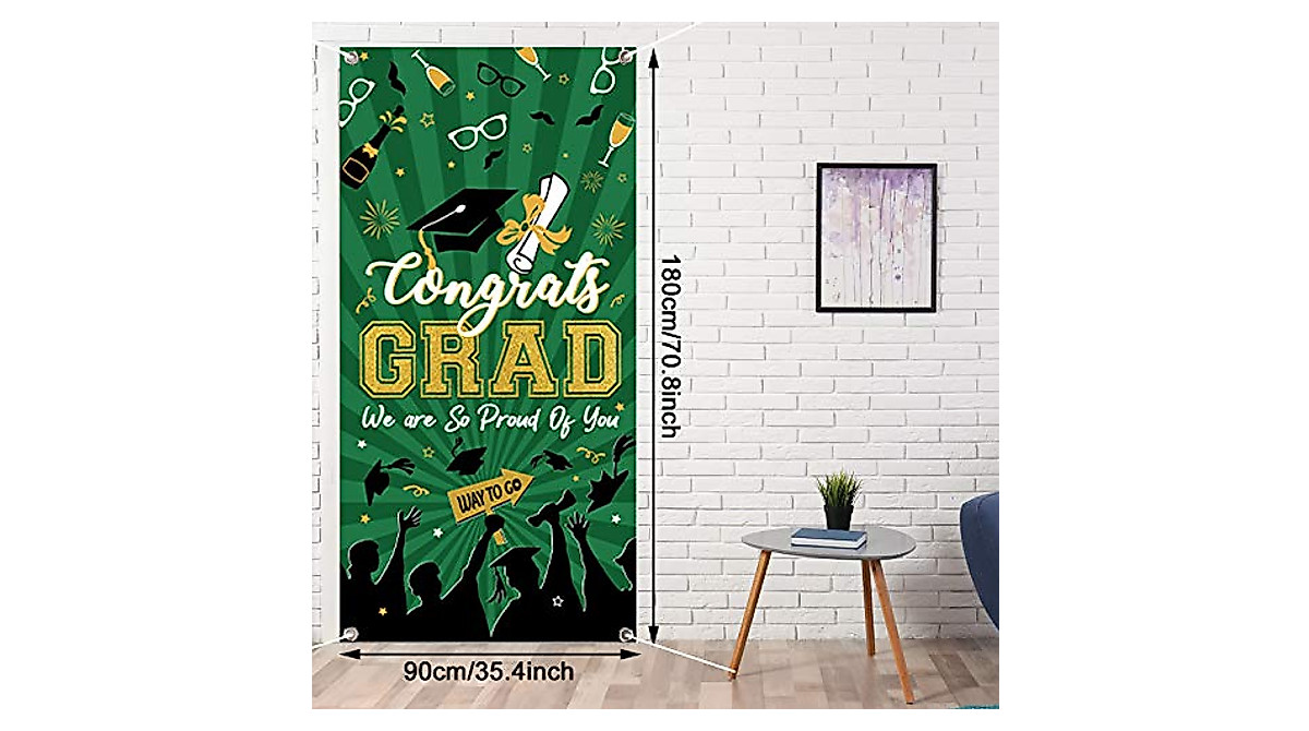 Graduation Banner 2022 Congrats Grad Door Cover Green - Party Decorations