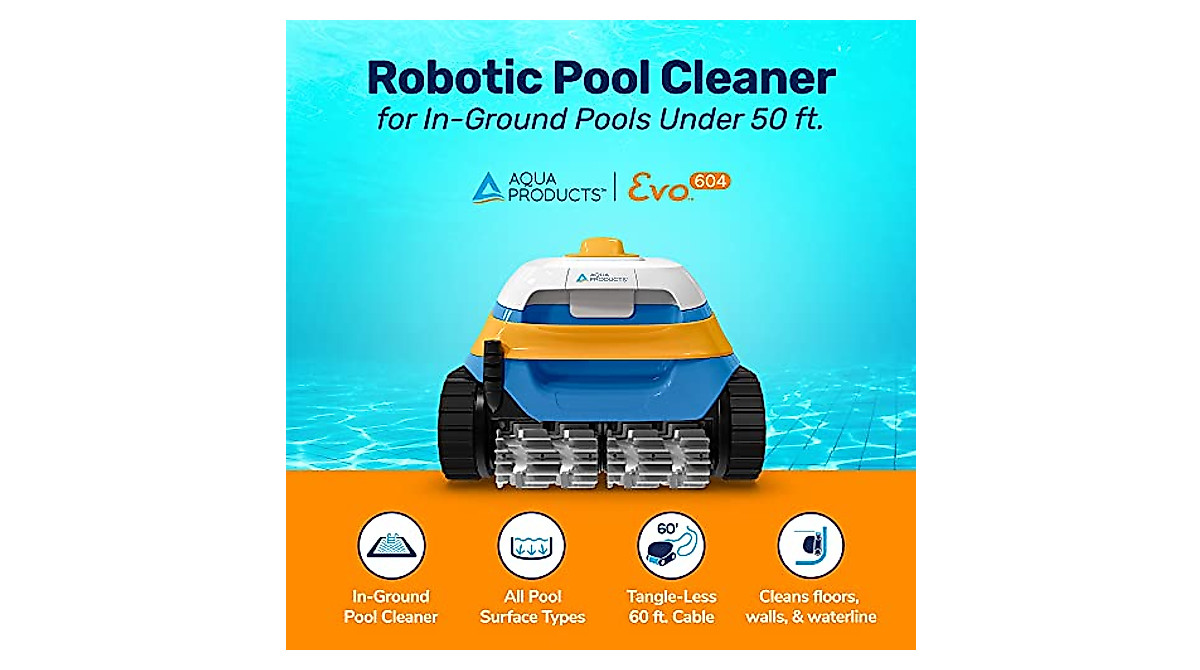 Aqua Products Evo604 Robotic Pool Cleaner for Inground Pools Up to 50ft