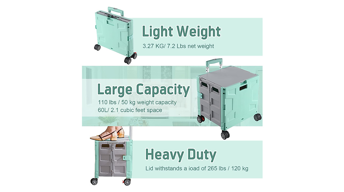 FELICON Folding Utility Cart Portable Rolling Crate with 4 Rotate Wheels