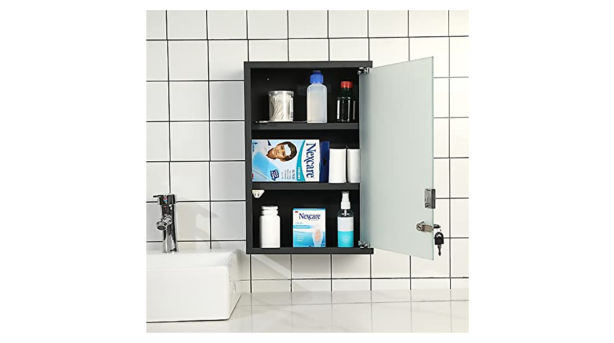 Secure MyGift 18-Inch Locking Bathroom Cabinet