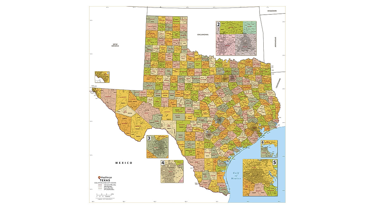 Texas Zip Code & County Map - All 254 Counties Included