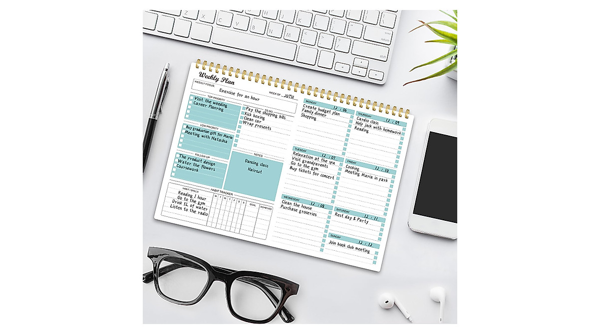 Weekly Planner Notepad - Undated 52-Week Goal & Schedule Organizer