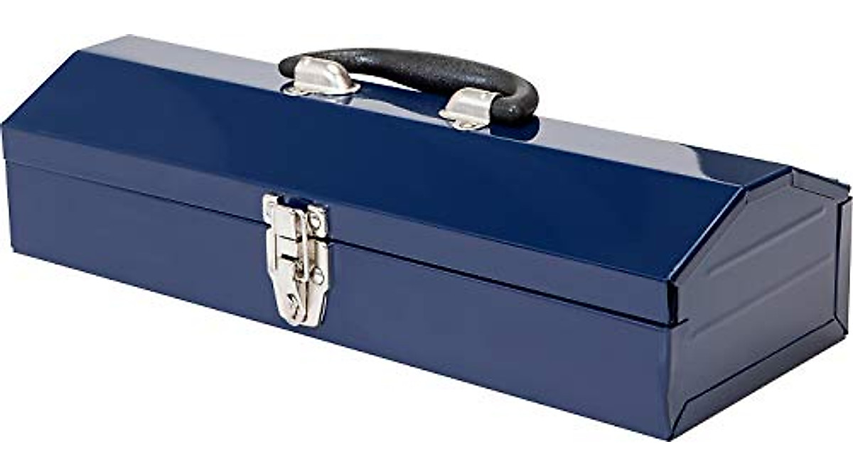 Torin 16" Hip Roof Steel Tool Box – Portable Carry Case With Metal Latch, Blue Finish