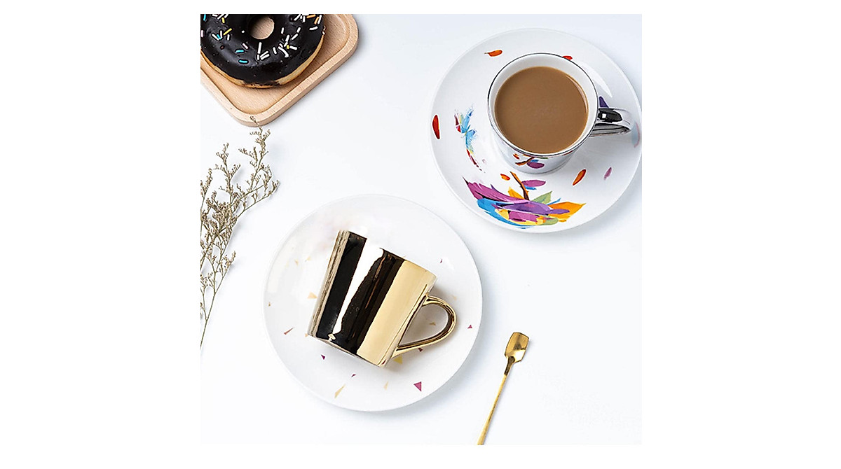 Mirror Reflection Coffee Mug Set - Elegant Ceramic with Spoon & Plate