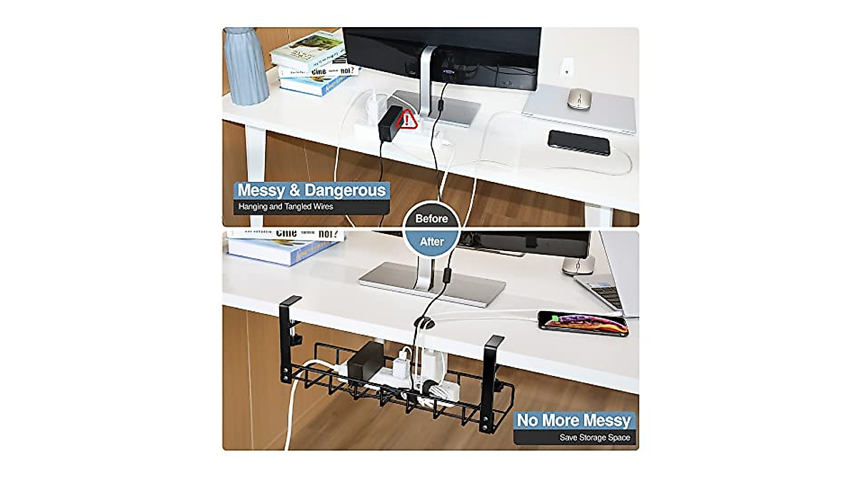 Xpatee Under Desk Cable Tray - No-Drill Wire Organizer for Office
