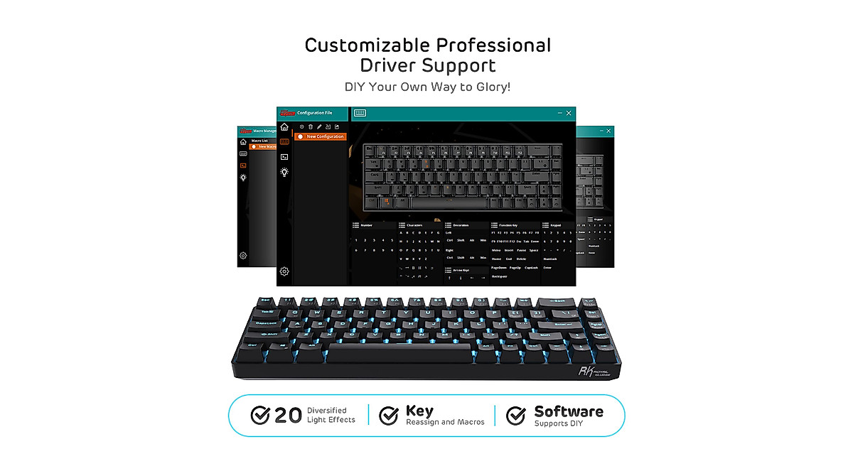 RK Royal Kludge RK68 Wireless Mechanical Keyboard - Compact & Customizable