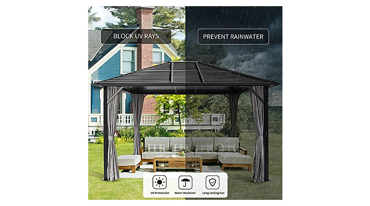 GARTOO 10' x 12' Patio Hardtop Gazebo - Durable Metal Outdoor Shelter