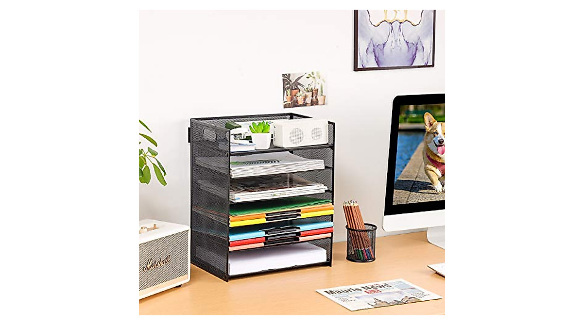 Marbrasse 6-Tier Mesh File Organizer with Handle for Office & Home