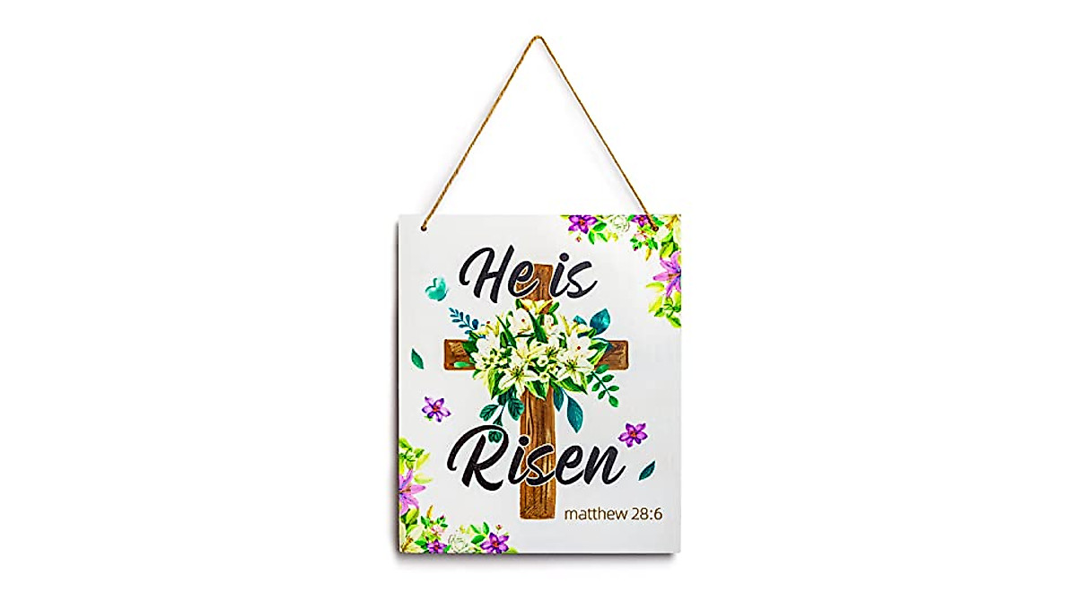 Easter He is Risen Door Sign - Rustic Wood Cross Decor for Home