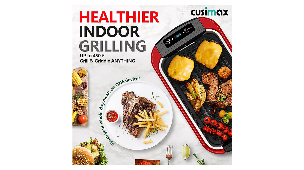 CUSIMAX Smokeless Indoor Grill with Smart Display & Non-Stick Plate