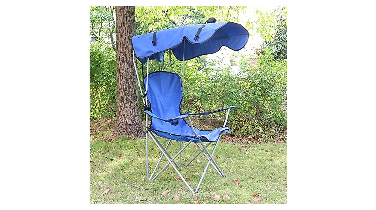 PLKO Camping Chair with Canopy - Portable Lawn Chair with Sun Shade
