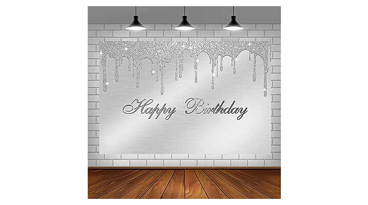 Sendy Silver Glitter Birthday Backdrop for Parties & Photos