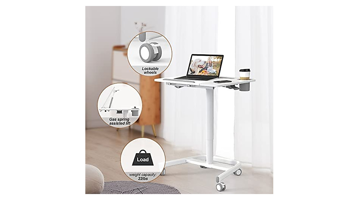 JOY Worker Mobiler Stehtisch – Höhenverstellbar (74,9-105,9 Cm), Klappbare Platte, Mit Rädern