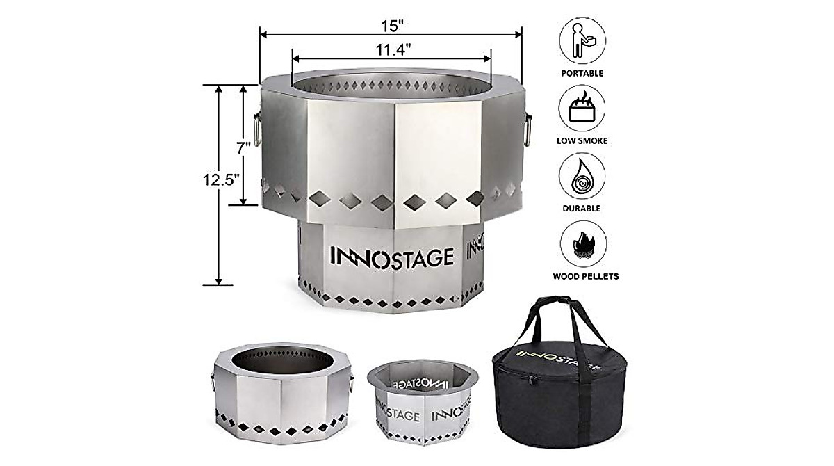 INNO STAGE Stainless Fire Pit - Smoke-Free Outdoor Campfire & Bonfire