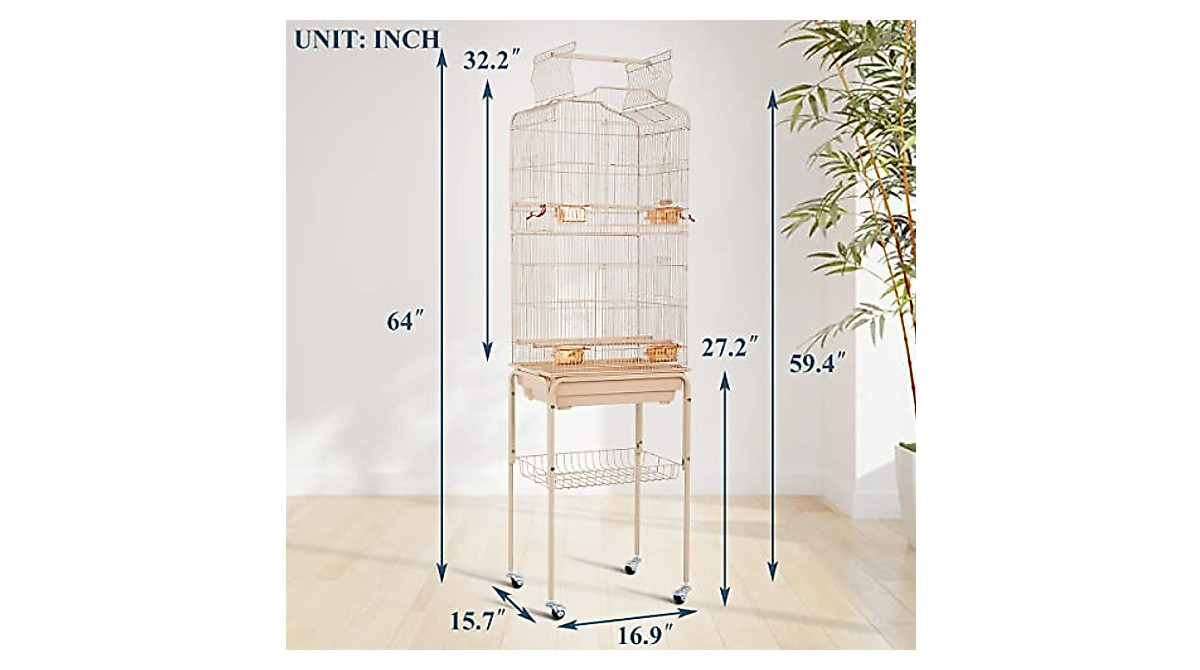 64-Inch Open Top Bird Cage for Parakeets & Macaws