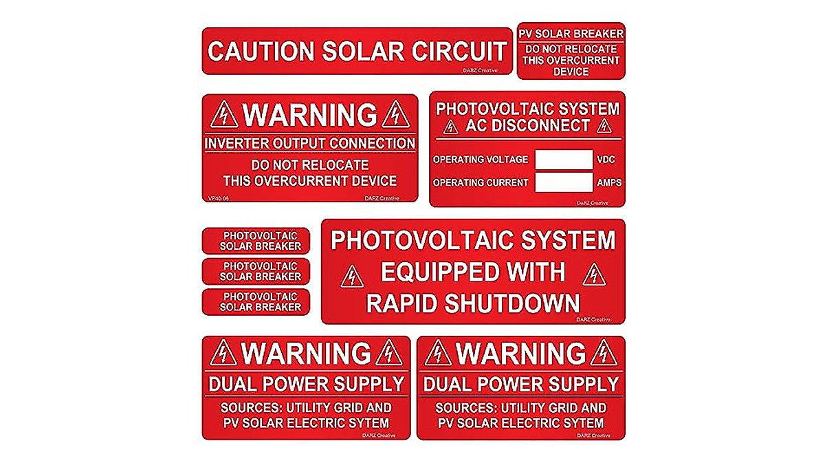 PV Solar System Labels Kit - 40 Pack for Safe Electrical Panels