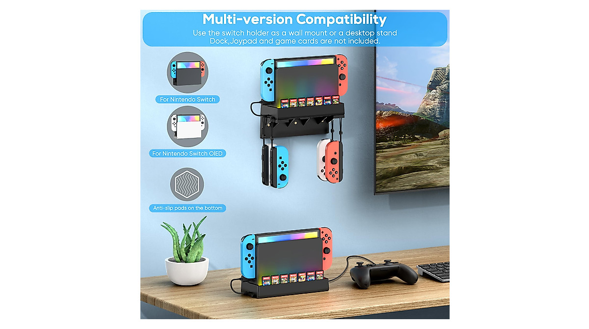 RGB Wall Mount Kit for Nintendo Switch - Space Saving & Lighting Effects