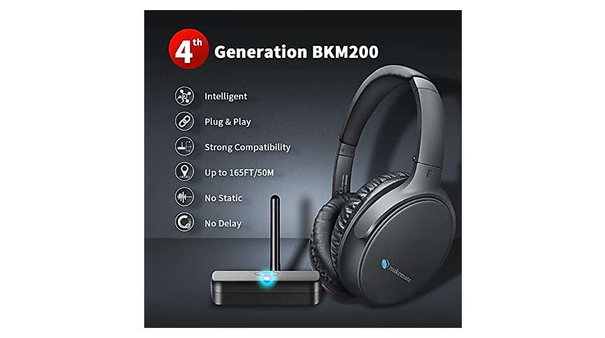 Makemate Wireless Headphones for TV - Up to 165ft Range & Crystal Sound