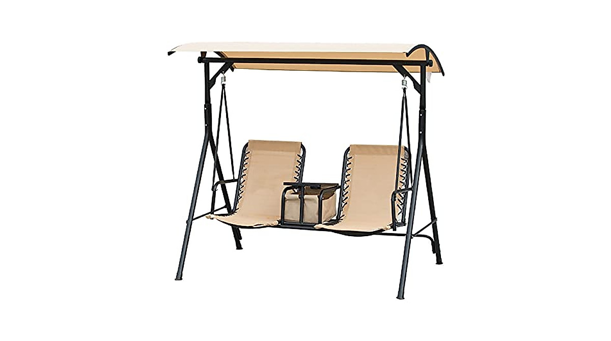 GXP 2-Person Outdoor Porch Swing w/ Canopy & Storage