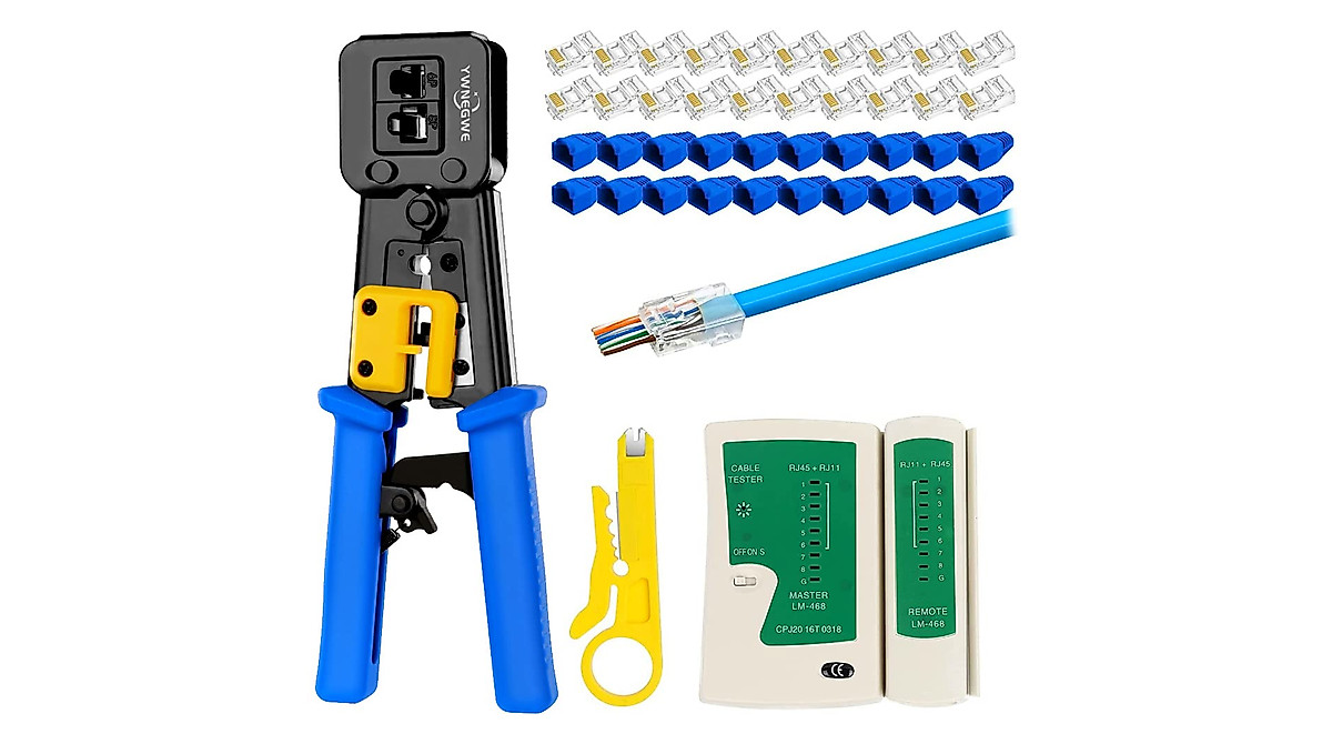 RJ45 Crimp Tool Kit Pass Thru for Cat5 & Cat6 - Easy Networking