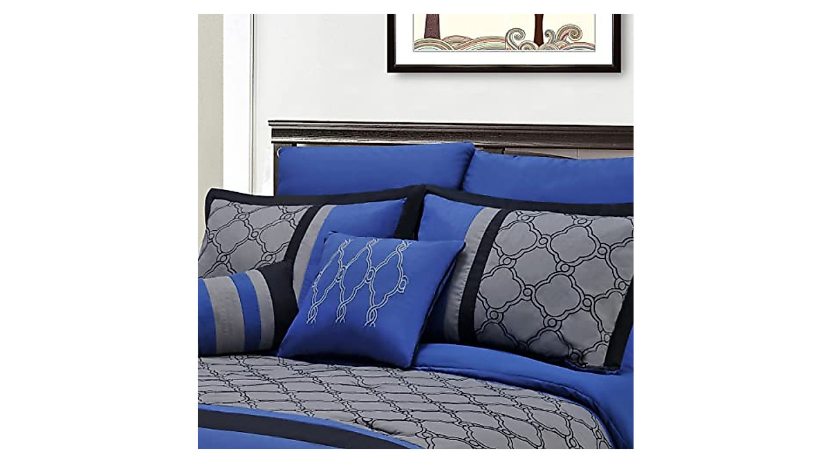Superior Maxfield Blue Embroidered Comforter Set - Complete Bedding ...