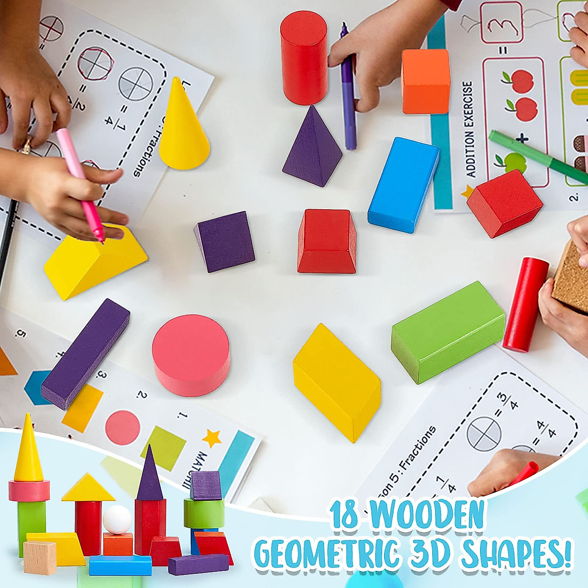 18 pcs Wooden Geometric Shapes Set for Learning and Play