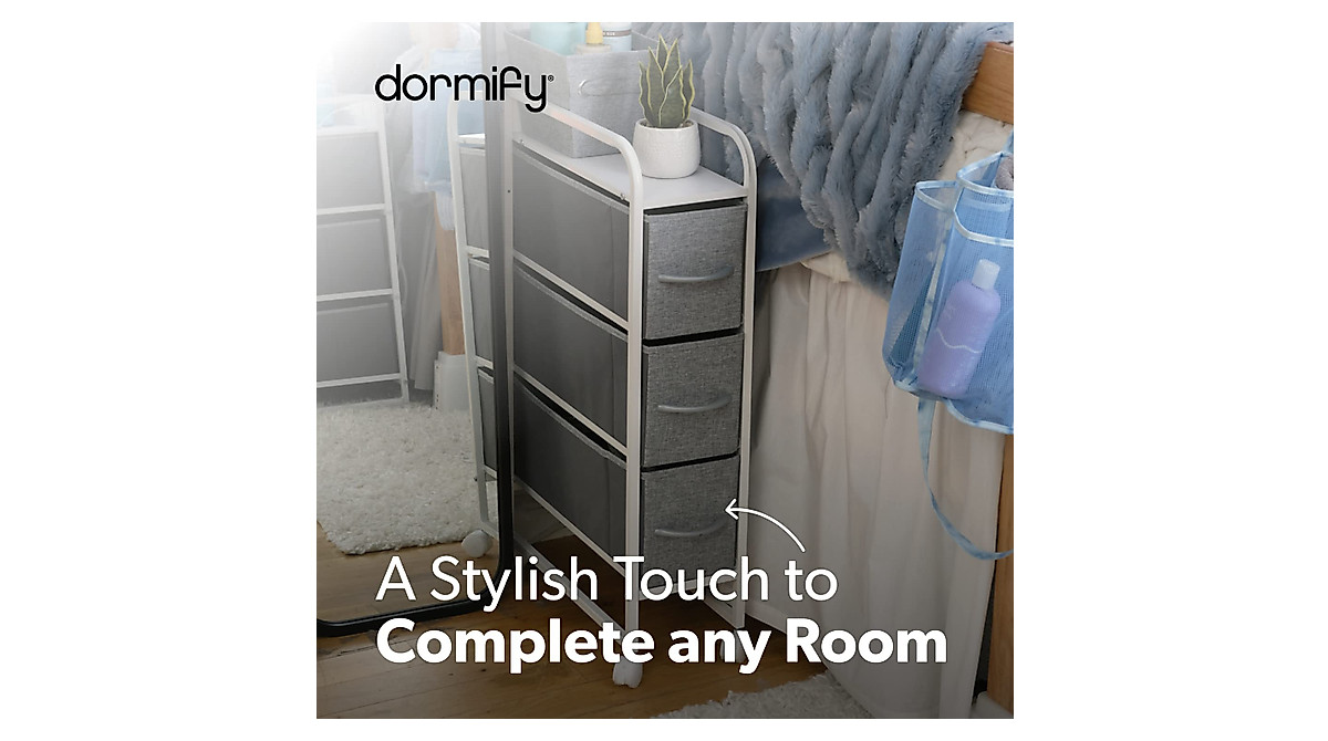 Dormify 3-Drawer Cart: Slim Nightstand Storage