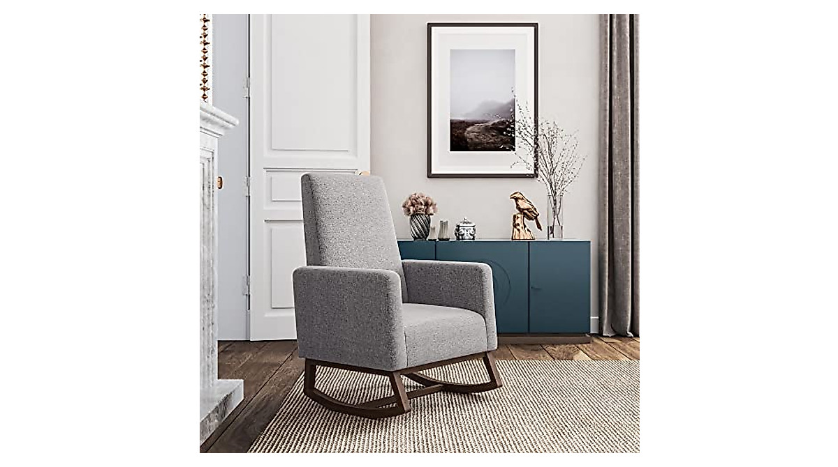 BELLEZE Modern Nursery Rocking Chair with Solid Wood Base