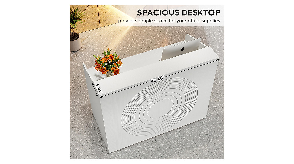 Modern White Reception Desk with Counter | Tribesigns