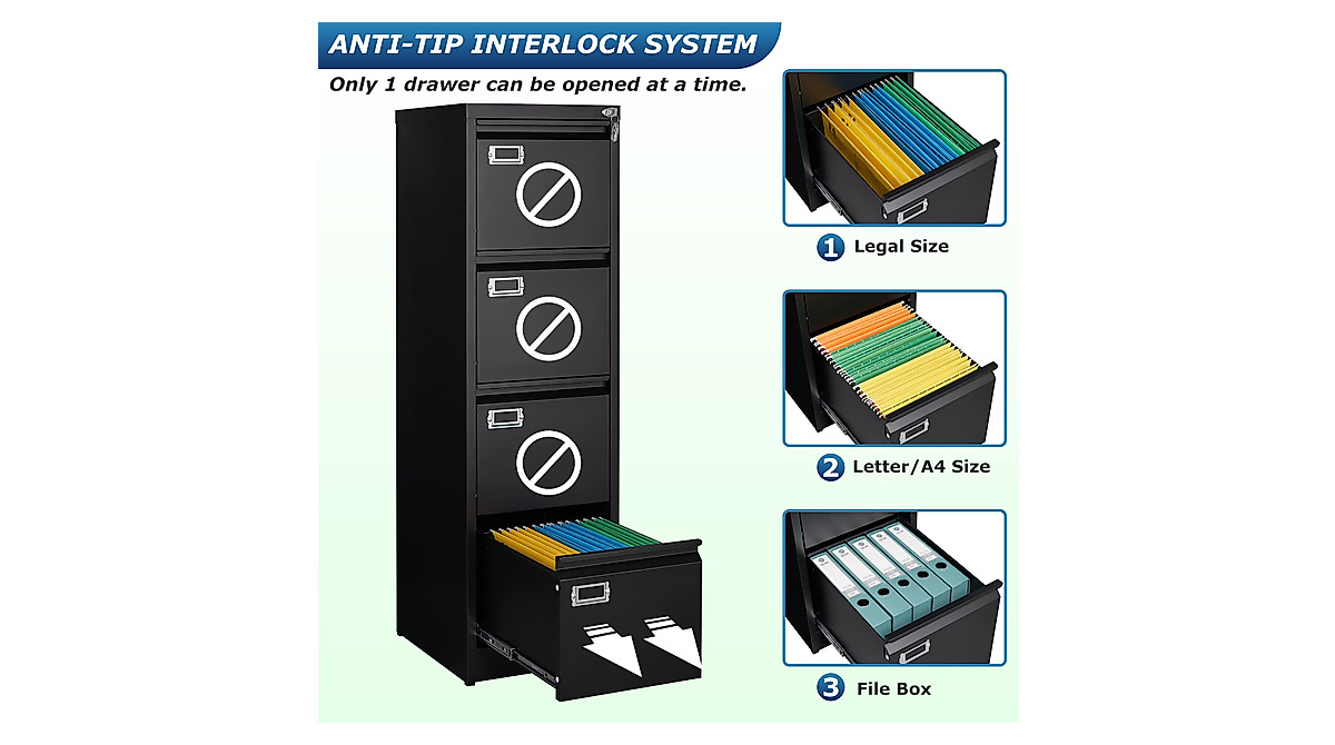 Secure AFAIF 4 Drawer File Cabinet for Office Storage