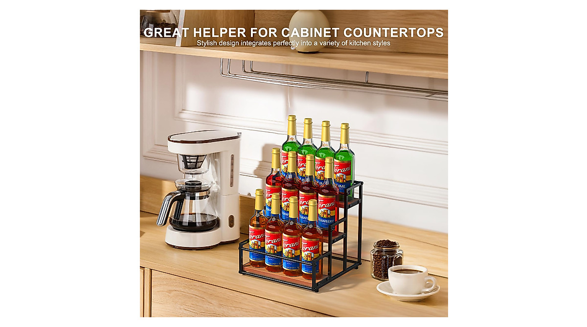 SHILFID Coffee Syrup Organizer Rack - 3-Tier Bottle Storage Stand