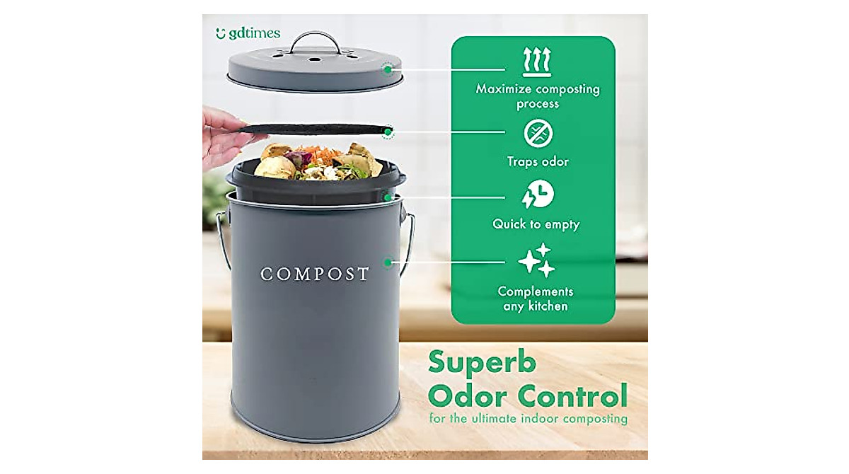 Kitchen Compost Bin - Stylish 1-Gallon Countertop Food Waste Bin