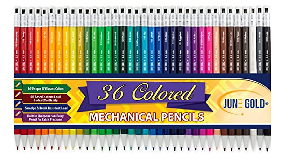 June Gold 36 Colored Mechanical Pencils - Vibrant 2.0mm Set