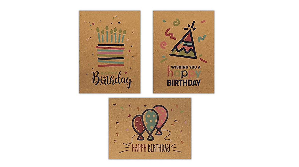 Colorful 48pc Kraft Birthday Cards Set with Envelopes
