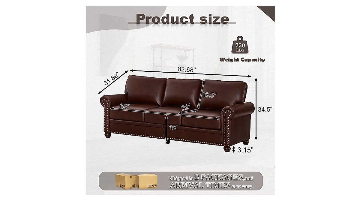 JEEOHEY Burgundy Leather Sofa with Storage - Modern 3 Seater Couch