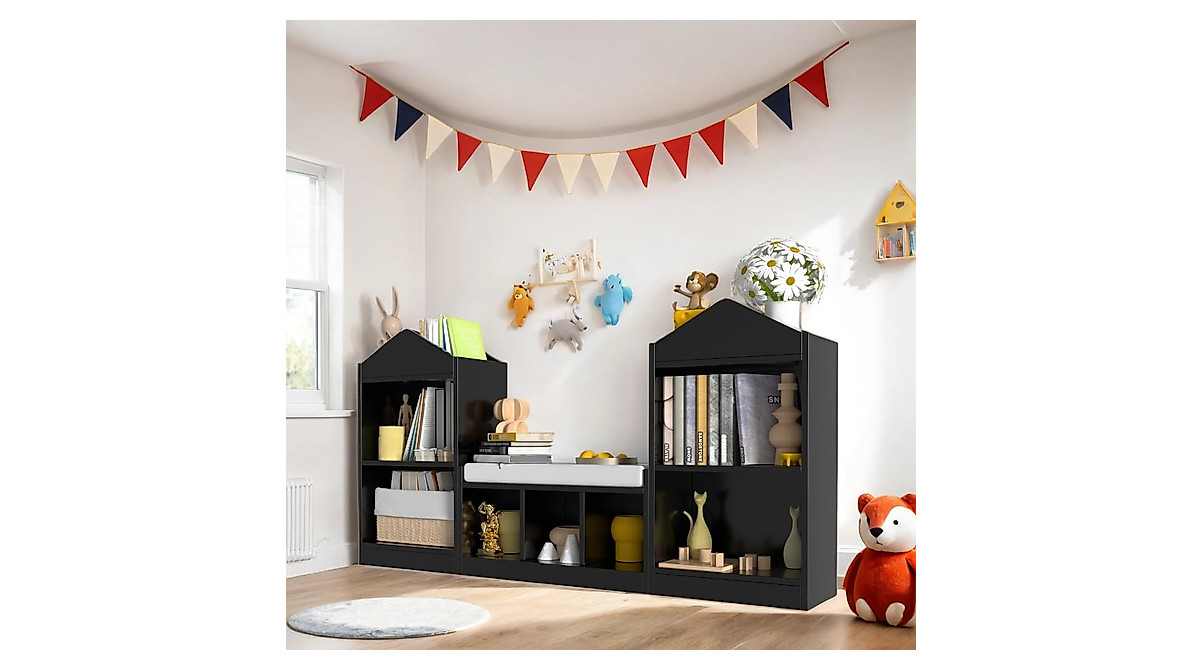 MHOM 68.9“ Kids Bookshelf with Reading Nook, Toy Storage Organizer with ...