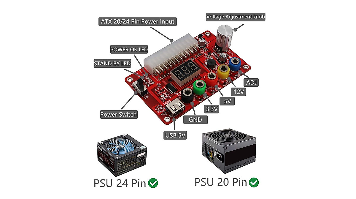 HLT Adjustable ATX Power Supply & Acrylic Case Kit for Microcontrollers