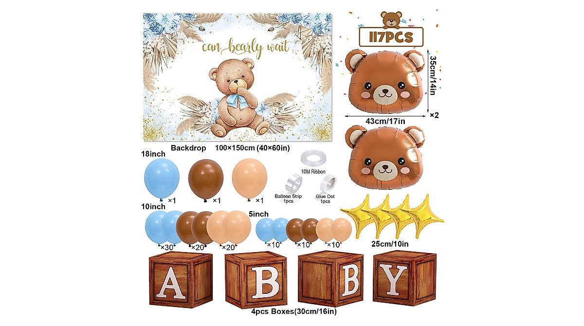 Teddy Bear Baby Shower Decorations Kit for Boys