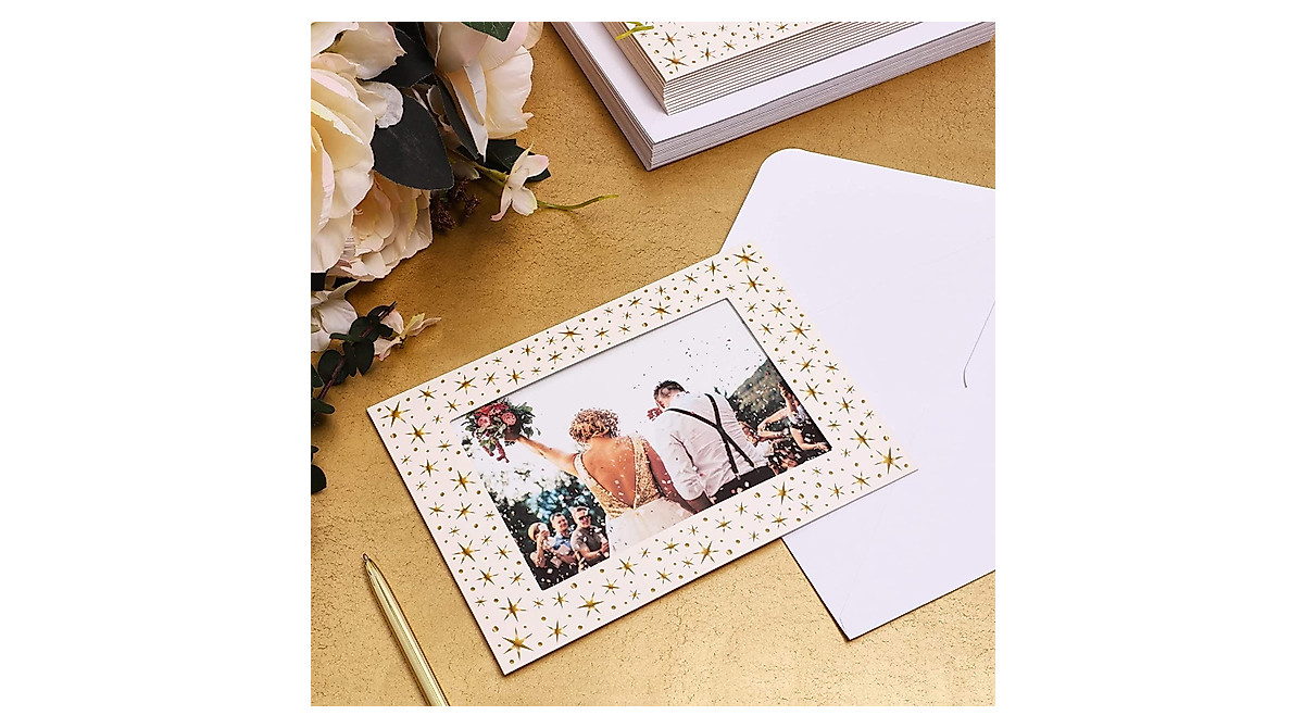 36 Pack Photo Insert Greeting Cards with Gold Stars Border