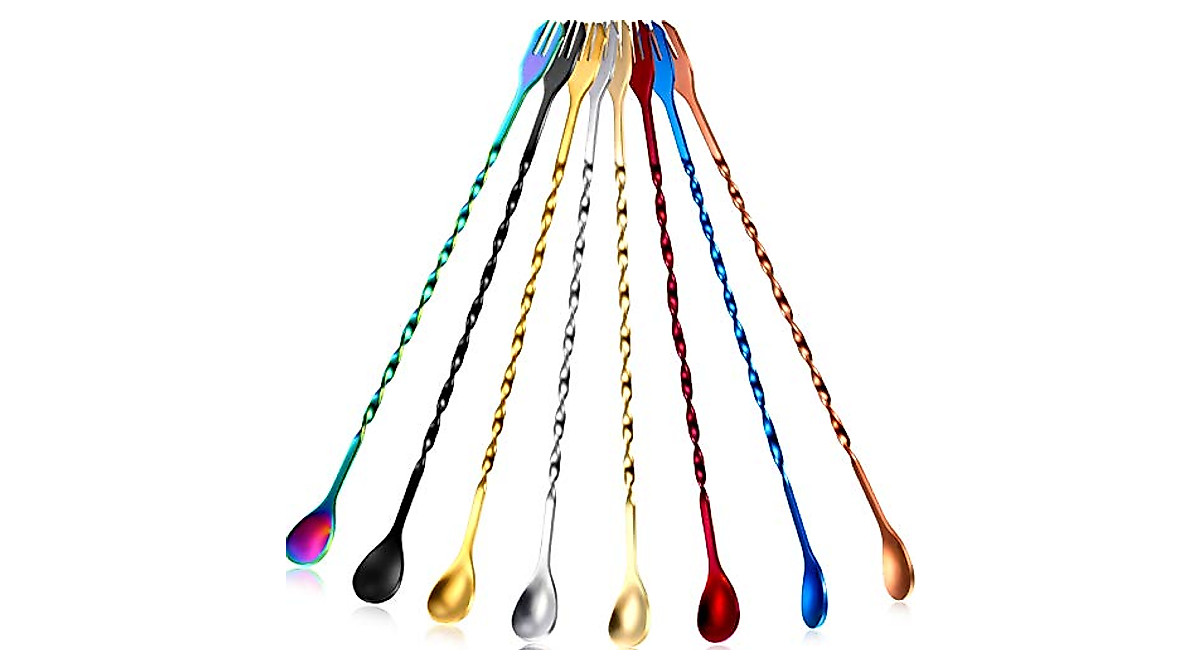 8 Colors Stainless Steel Cocktail Spoons - Perfect for Mixing
