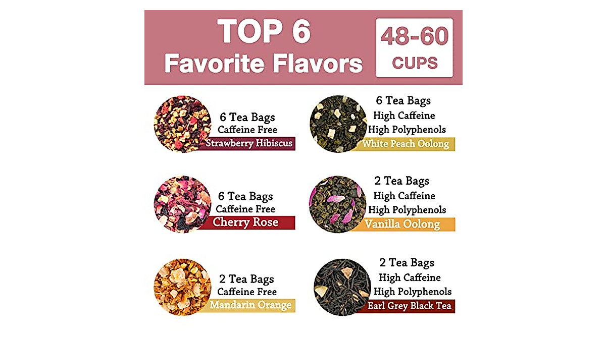 Taimei Teatime Assorted Loose Leaf Tea Sampler - 6 Flavors in Pyramid Bags