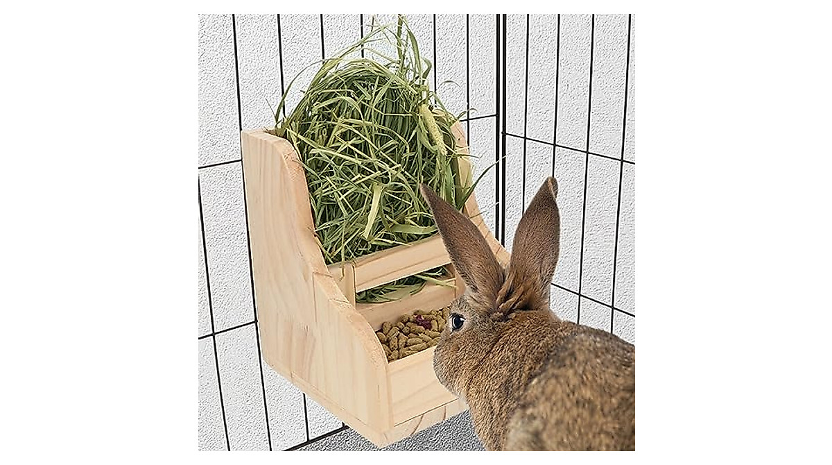Rabbit Hay Feeder - 2 in 1 Wooden Manger for Pets