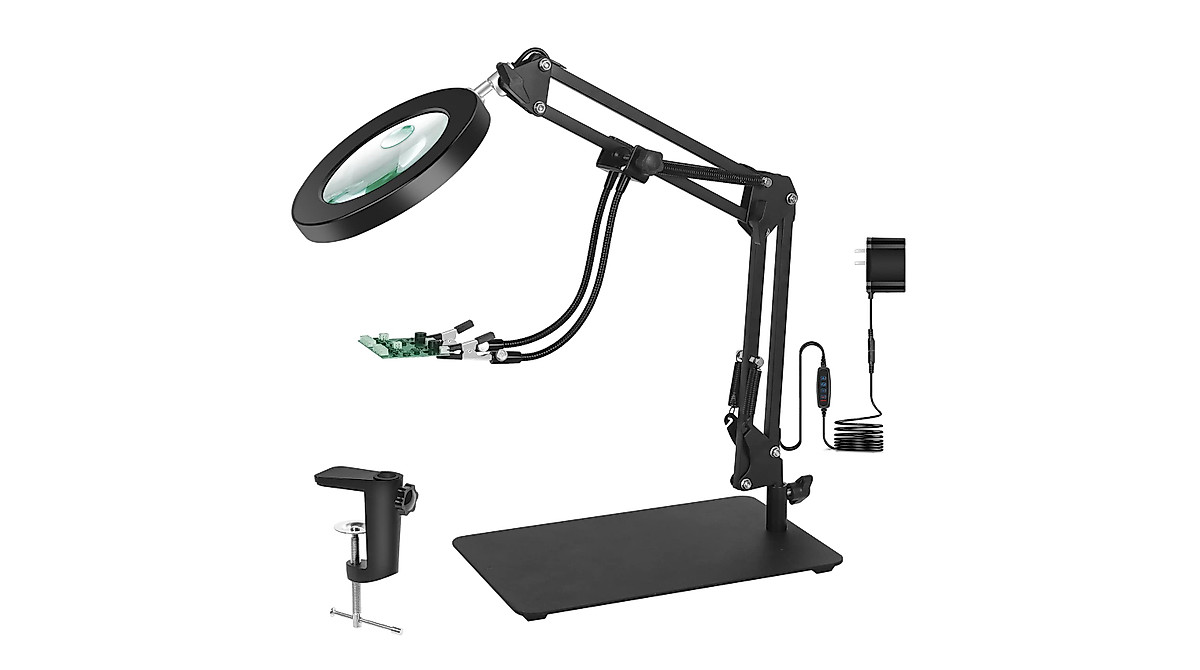 EOOKU 3-in-1 Magnifying Desk Lamp with Light - 5X & 10X Lenses