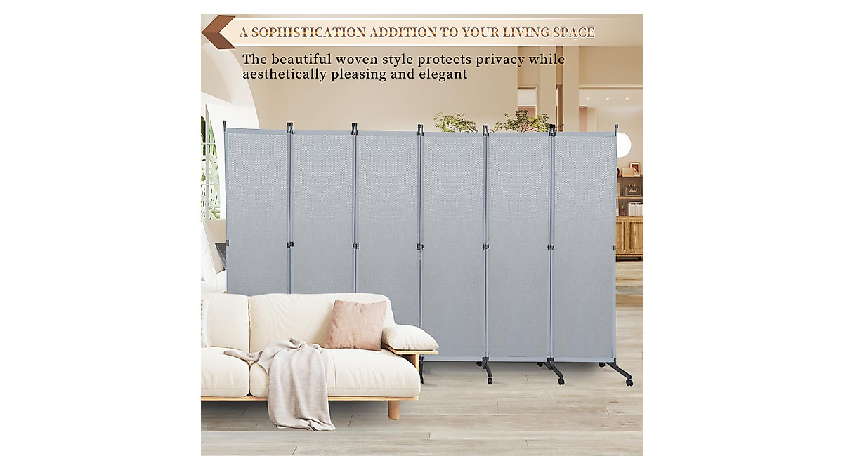 Stylish Grey Room Divider Screen with Wheels